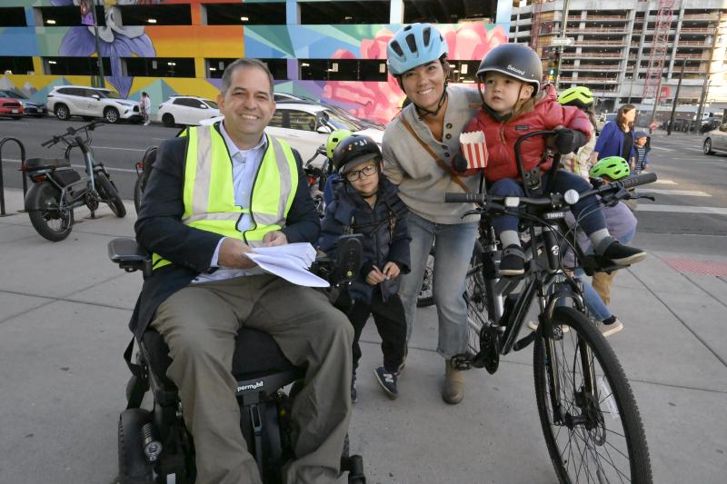 Chris as celebrity crossing guard with mom and 2 kids